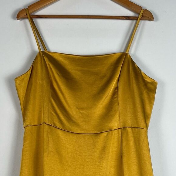 Lulu's Dream Come True Mustard Yellow Satin Ruffled Mini Dress Size XL NEW - Picture 3 of 12